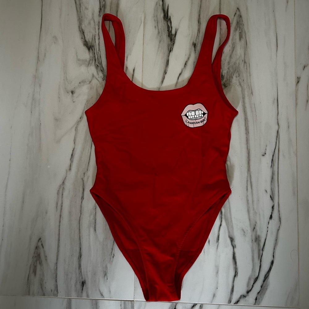 red low back one piece swimsuit